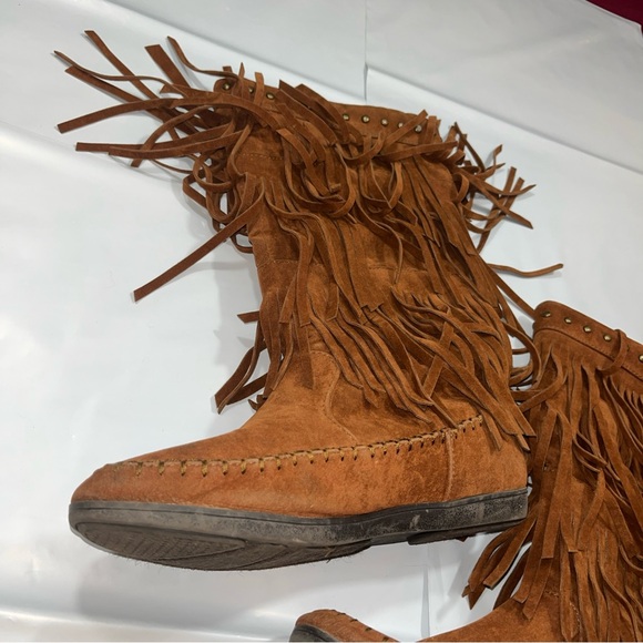 Rampage boho BROWN suede long fringe BOOTS RAM-CAMBRA womens 7M, Moccasin WS1140 - Picture 13 of 16